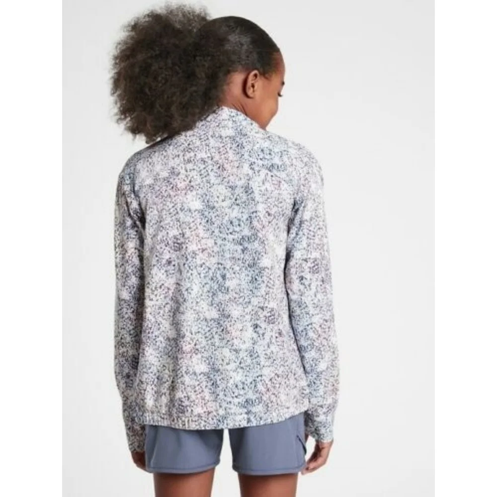 Athleta Girl Jacket XL 14 Full Zip Ice Storm Pattern Abstract Blue Jersey 1183